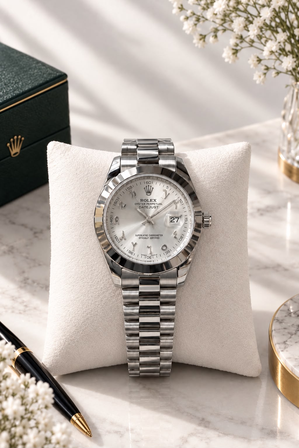 Rolex Arabic Dial Stainless Steel Luxury Men’s Watch – Premium Edition