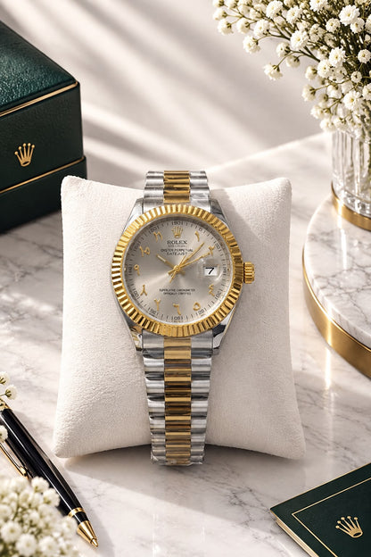 Rolex Arabic Dial Stainless Steel Luxury Men’s Watch – Premium Edition